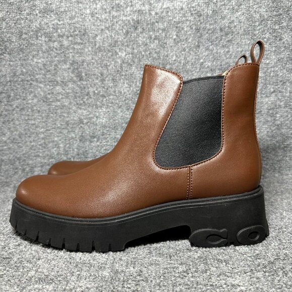 Coach Reid CM588 Women's US 11B Bootie Walnut Leather Round Toe Chelsea Boots - Picture 3 of 10